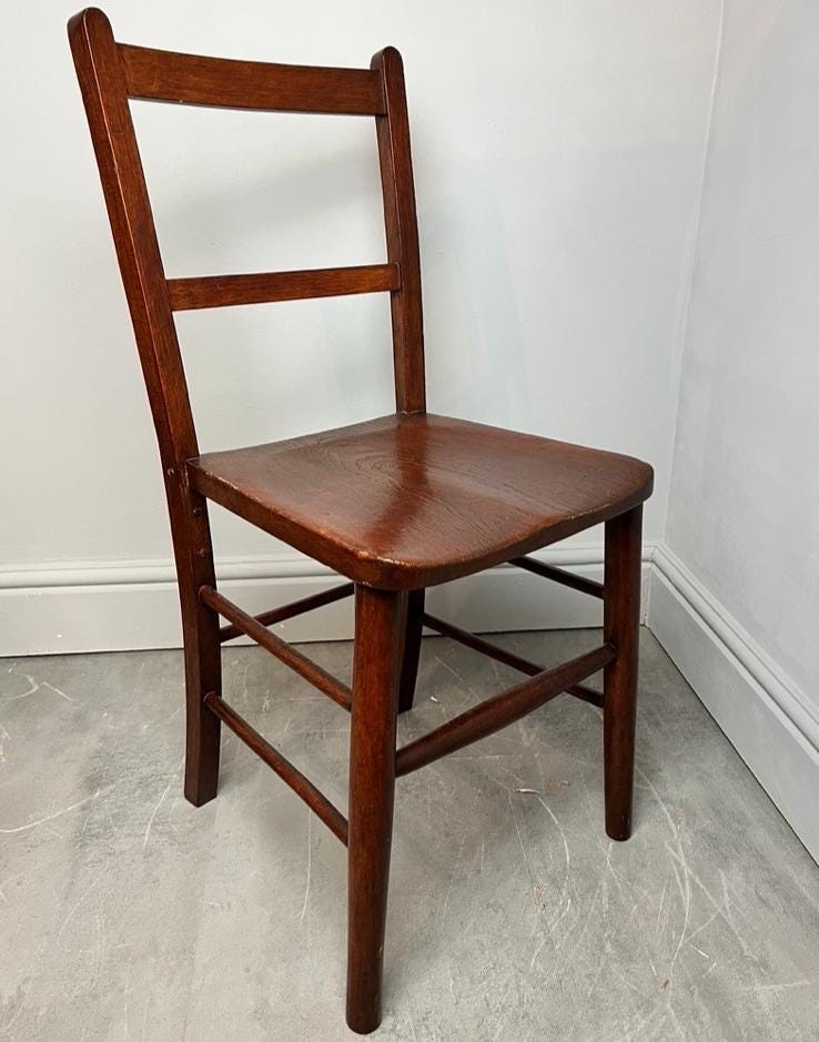 Vintage Solid Wood Ladder Back Dining Chair – Rustic Farmhouse Kitchen Seating