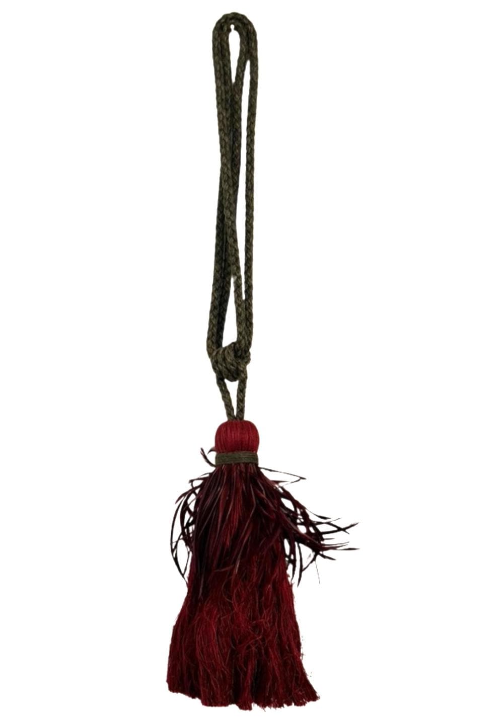 Vintage Feather Curtain Tie Backs Pair Burgundy Red Tassel Rope Tiebacks Regency