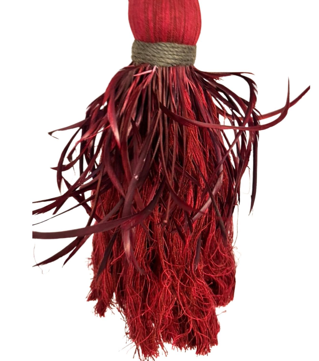 Vintage Feather Curtain Tie Backs Pair Burgundy Red Tassel Rope Tiebacks Regency