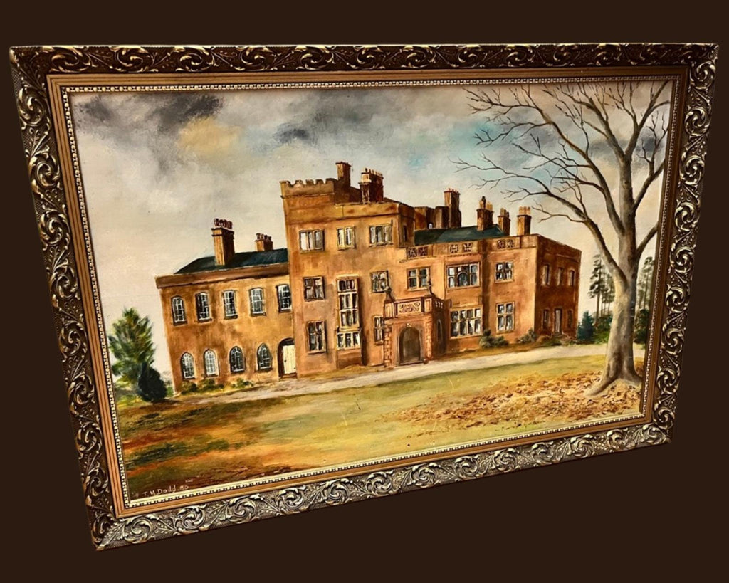 Large Original Oil Painting English Manor House Country Estate Framed Signed 1980