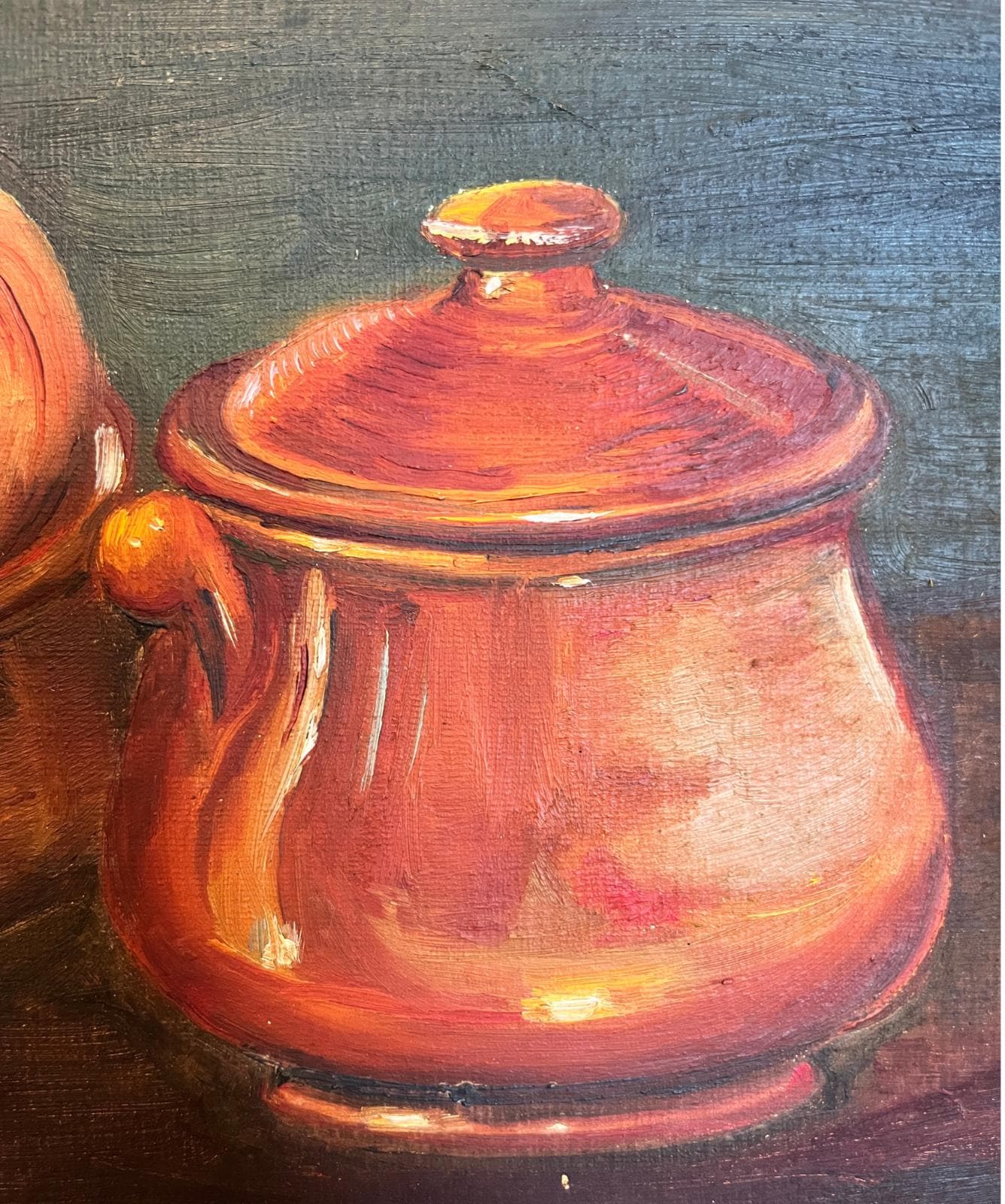 Vintage Oil Painting Still Life Onions Copper Pot Signed W Serfaty Framed 58cm