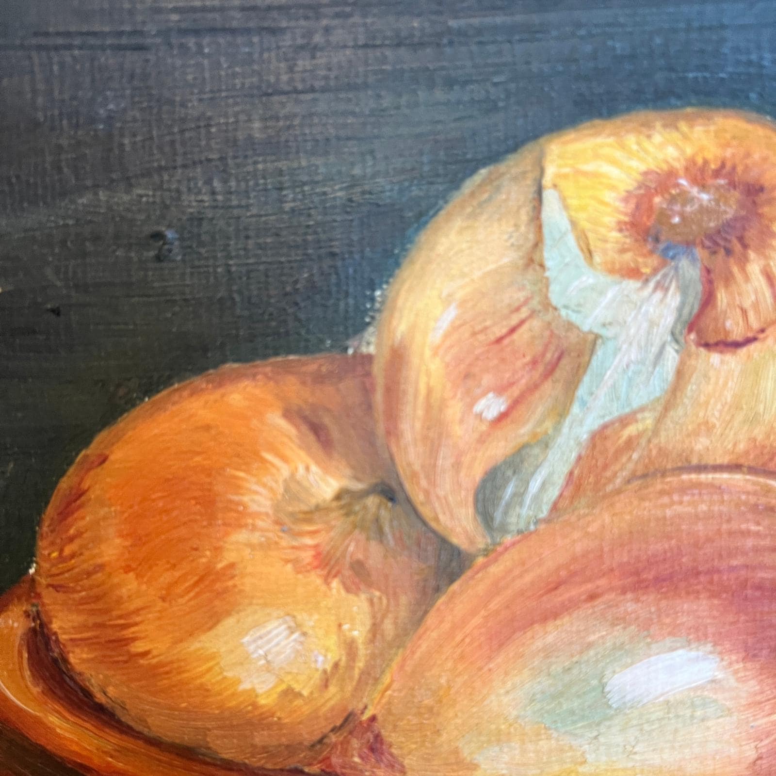 Vintage Oil Painting Still Life Onions Copper Pot Signed W Serfaty Framed 58cm