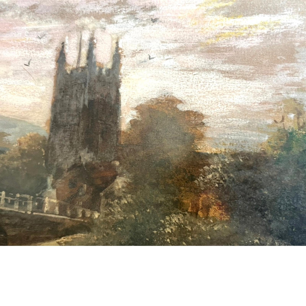 Signed Davidson Framed River Landscape Painting Church Waterside Scene Vintage