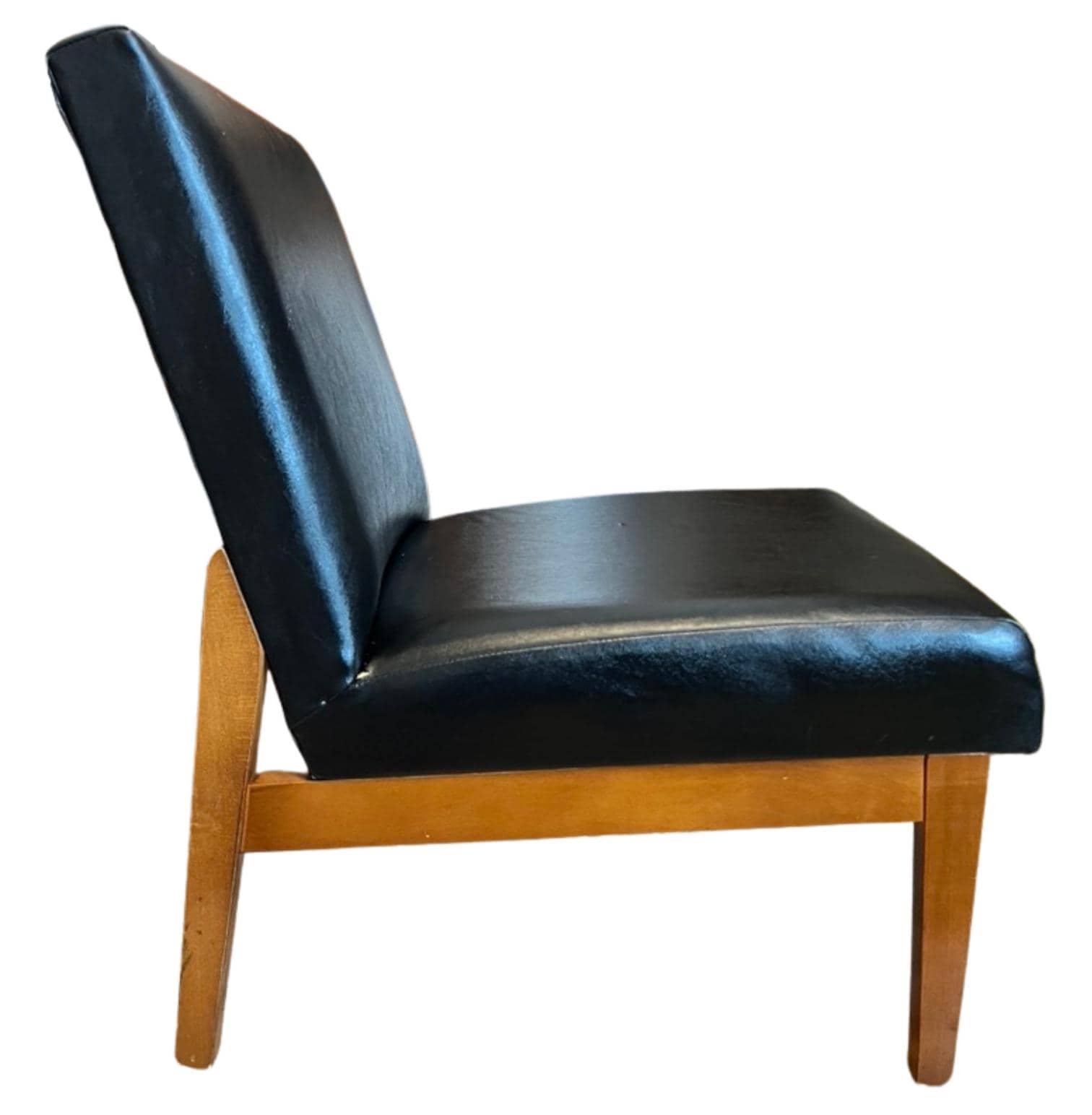 Vintage Mid Century Slipper Chair Black Vinyl Faux Leather Bedroom Lounge Accent Chair