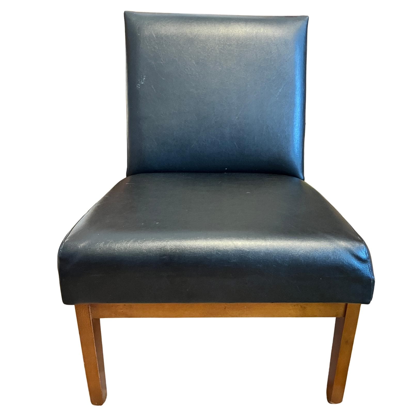 Vintage Mid Century Slipper Chair Black Vinyl Faux Leather Bedroom Lounge Accent Chair