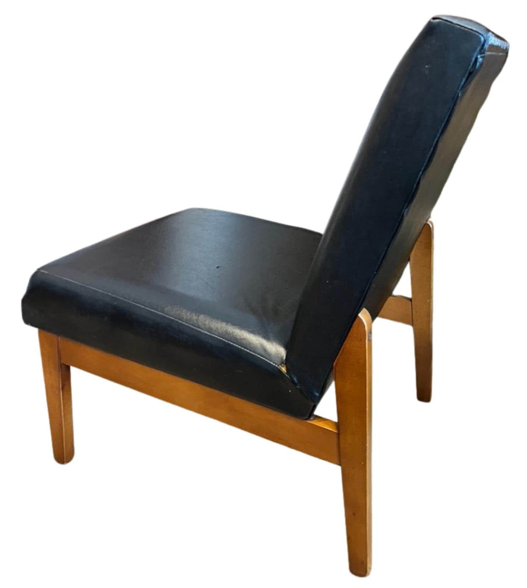 Vintage Mid Century Slipper Chair Black Vinyl Faux Leather Bedroom Lounge Accent Chair