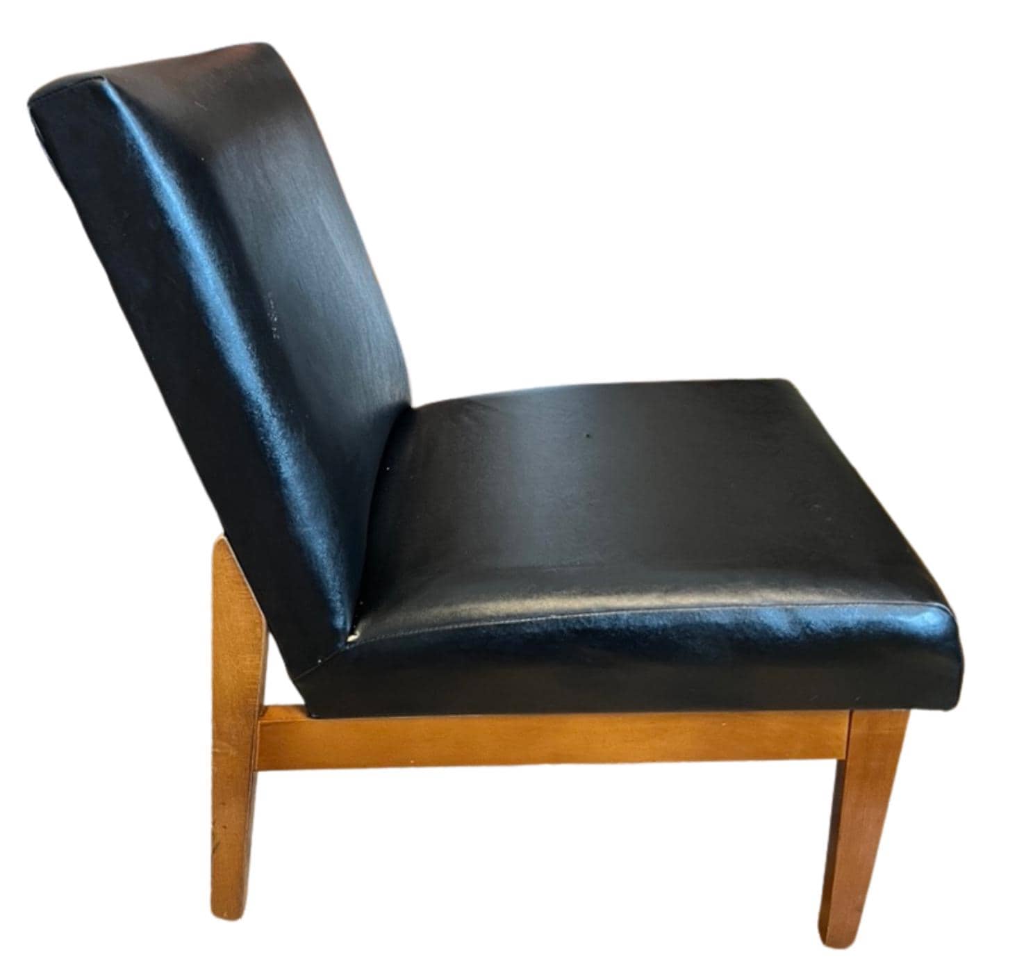 Vintage Mid Century Slipper Chair Black Vinyl Faux Leather Bedroom Lounge Accent Chair