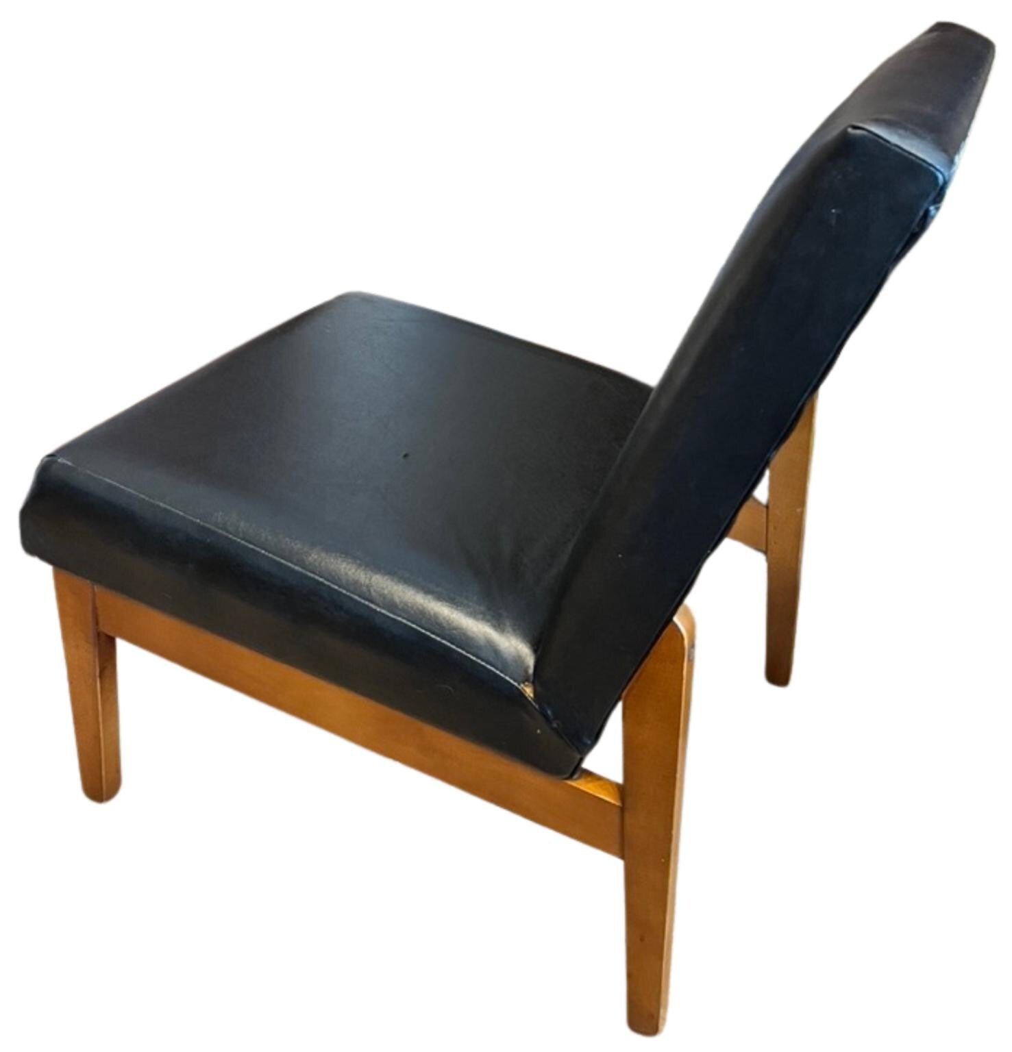 Vintage Mid Century Slipper Chair Black Vinyl Faux Leather Bedroom Lounge Accent Chair