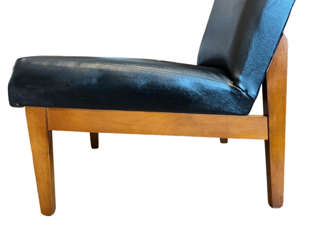 Vintage Mid Century Slipper Chair Black Vinyl Faux Leather Bedroom Lounge Accent Chair