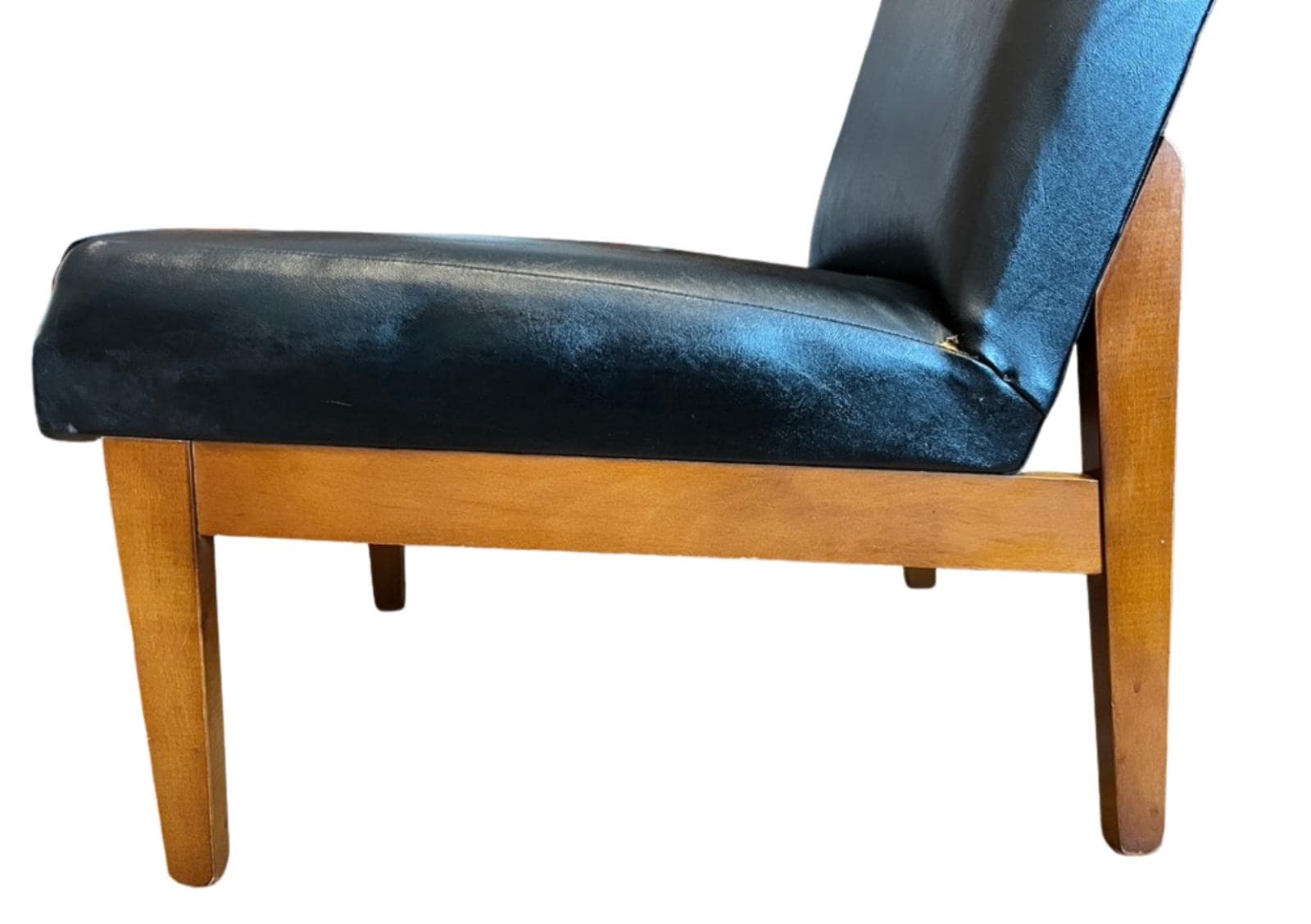 Vintage Mid Century Slipper Chair Black Vinyl Faux Leather Bedroom Lounge Accent Chair