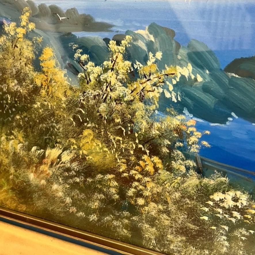 A M Scott Devonshire Coastal Oil Painting Framed Seascape Cottage Landscape 85cm