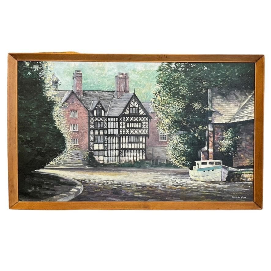 Ian Locke Original Oil Painting Tudor House Riverside Scene Signed Dated 1964