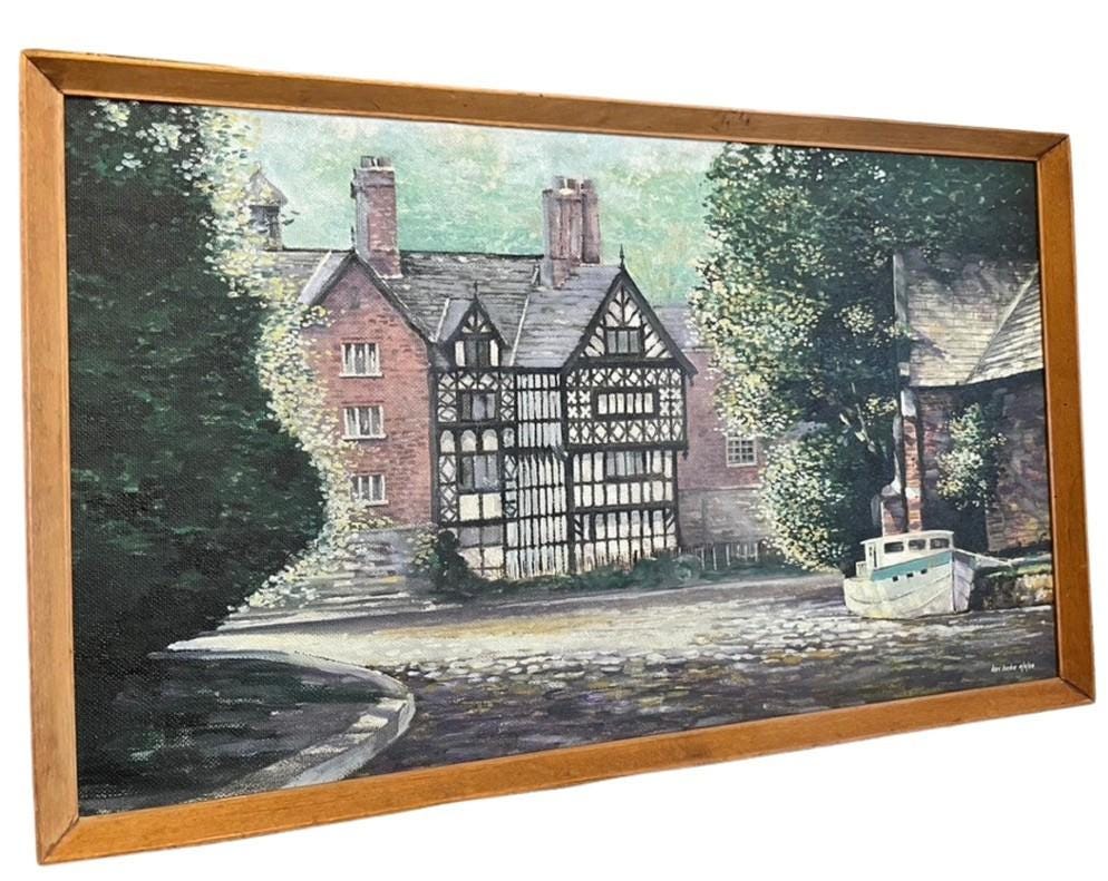 Ian Locke Original Oil Painting Tudor House Riverside Scene Signed Dated 1964