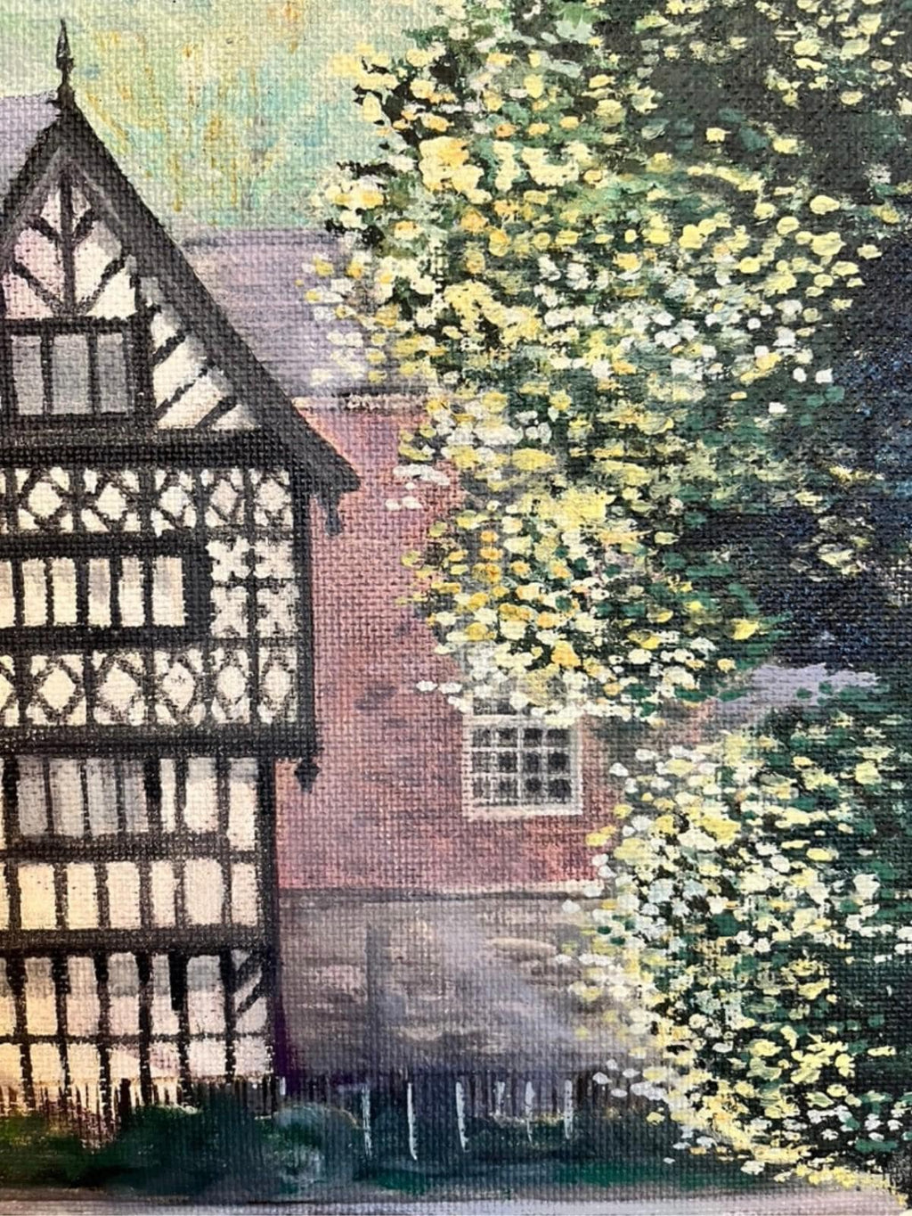 Ian Locke Original Oil Painting Tudor House Riverside Scene Signed Dated 1964