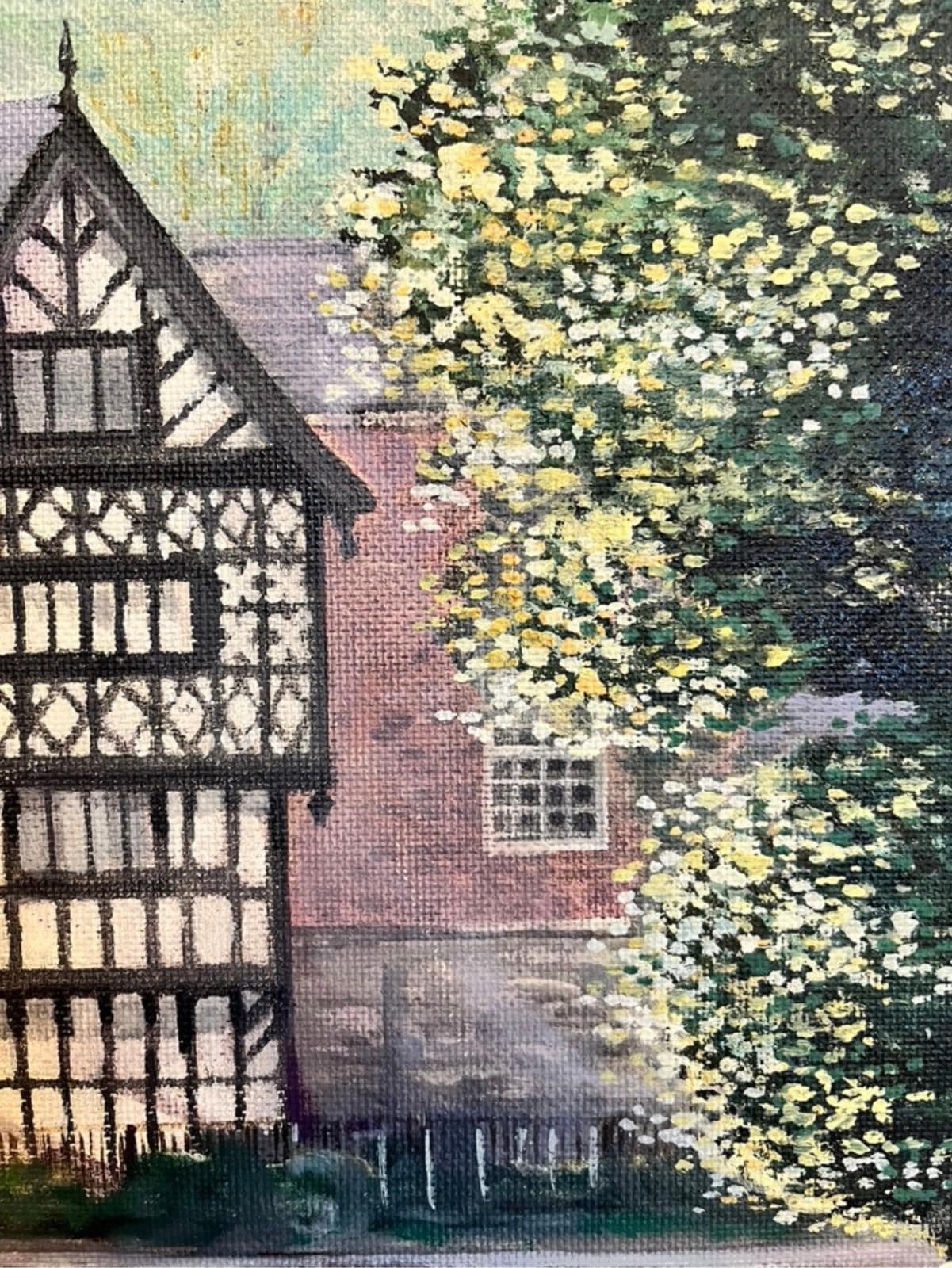 Ian Locke Original Oil Painting Tudor House Riverside Scene Signed Dated 1964