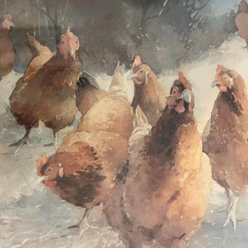 Vintage Adelene Fletcher Hen Party Framed Print Chicken Farmhouse Wall Art 30x34