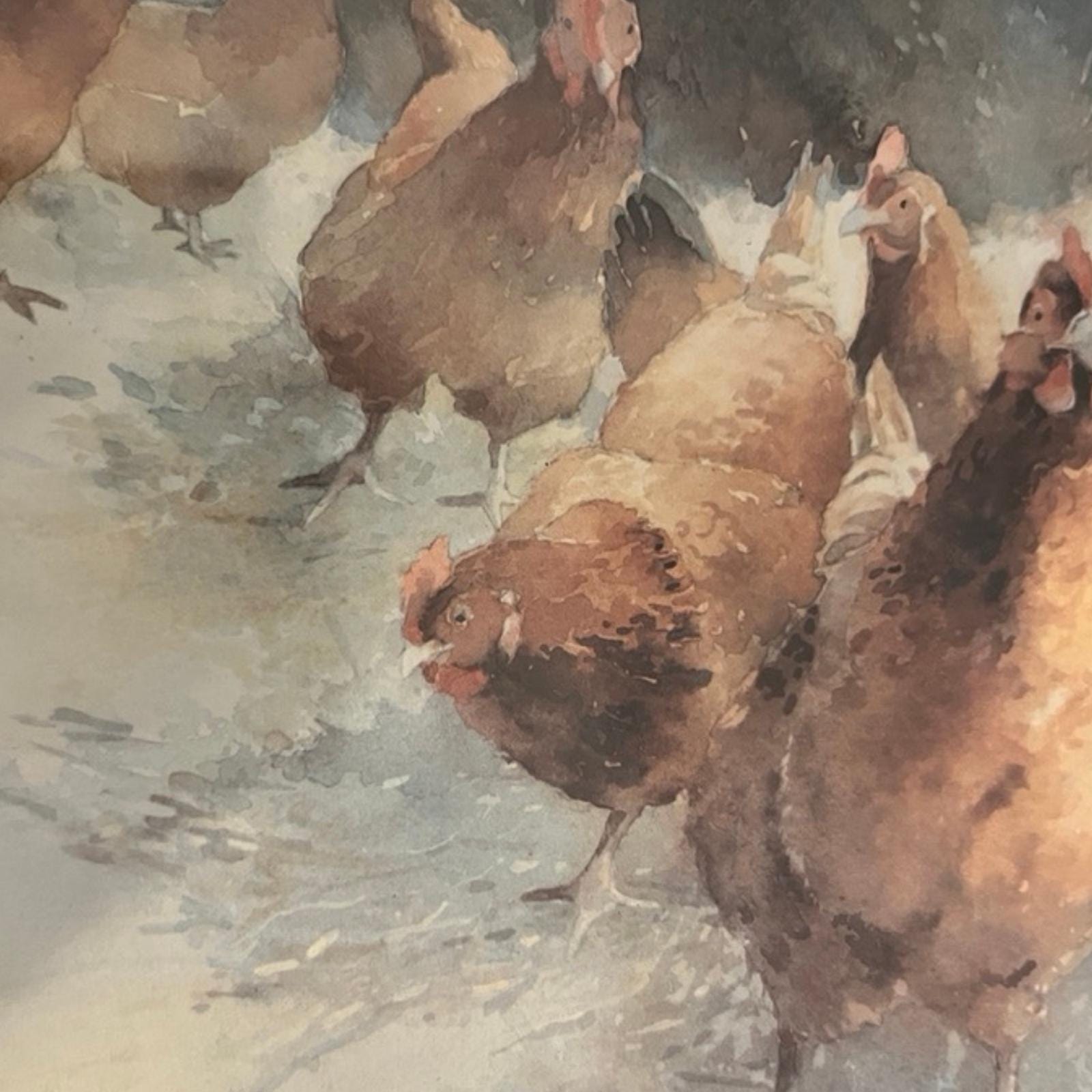 Vintage Adelene Fletcher Hen Party Framed Print Chicken Farmhouse Wall Art 30x34