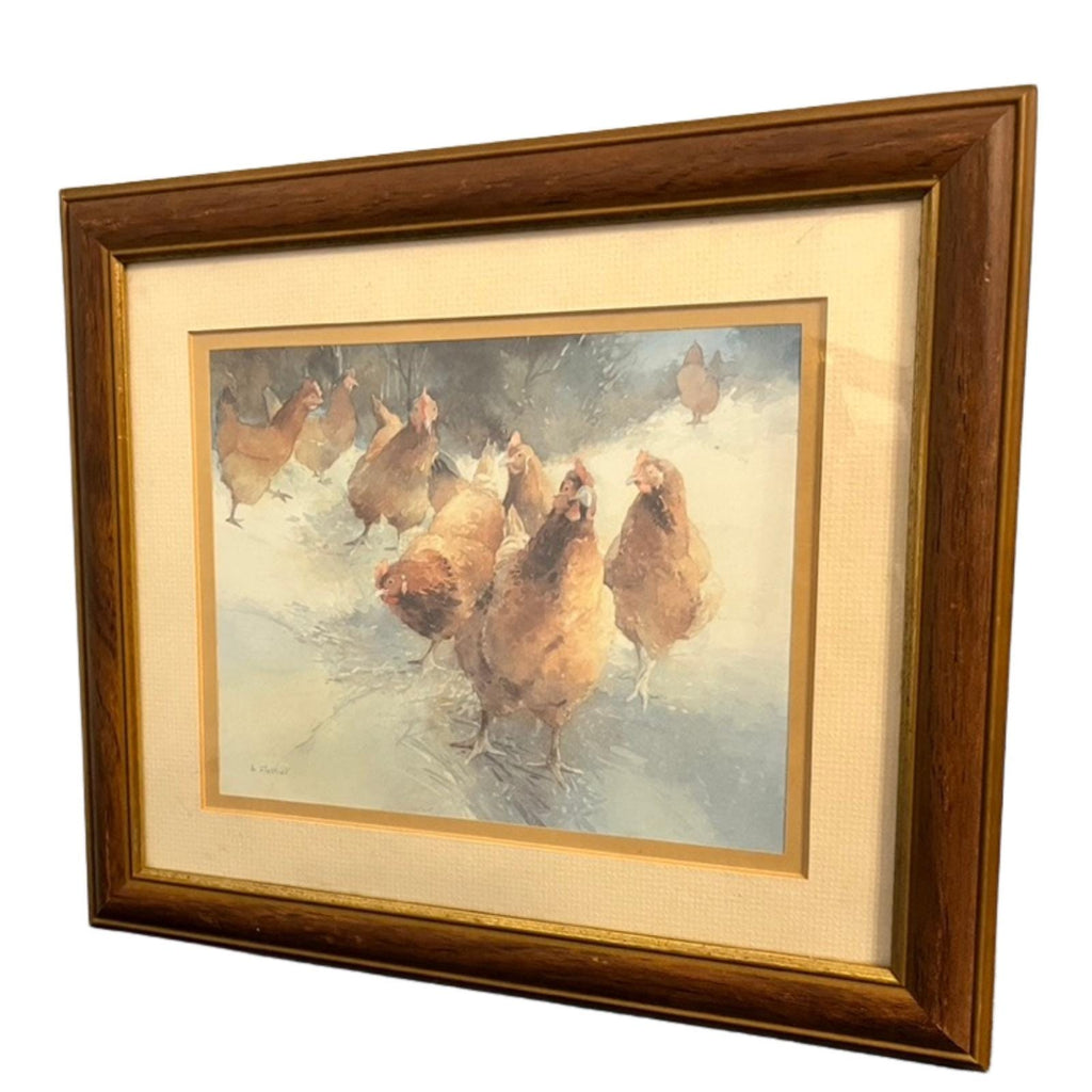 Vintage Adelene Fletcher Hen Party Framed Print Chicken Farmhouse Wall Art 30x34