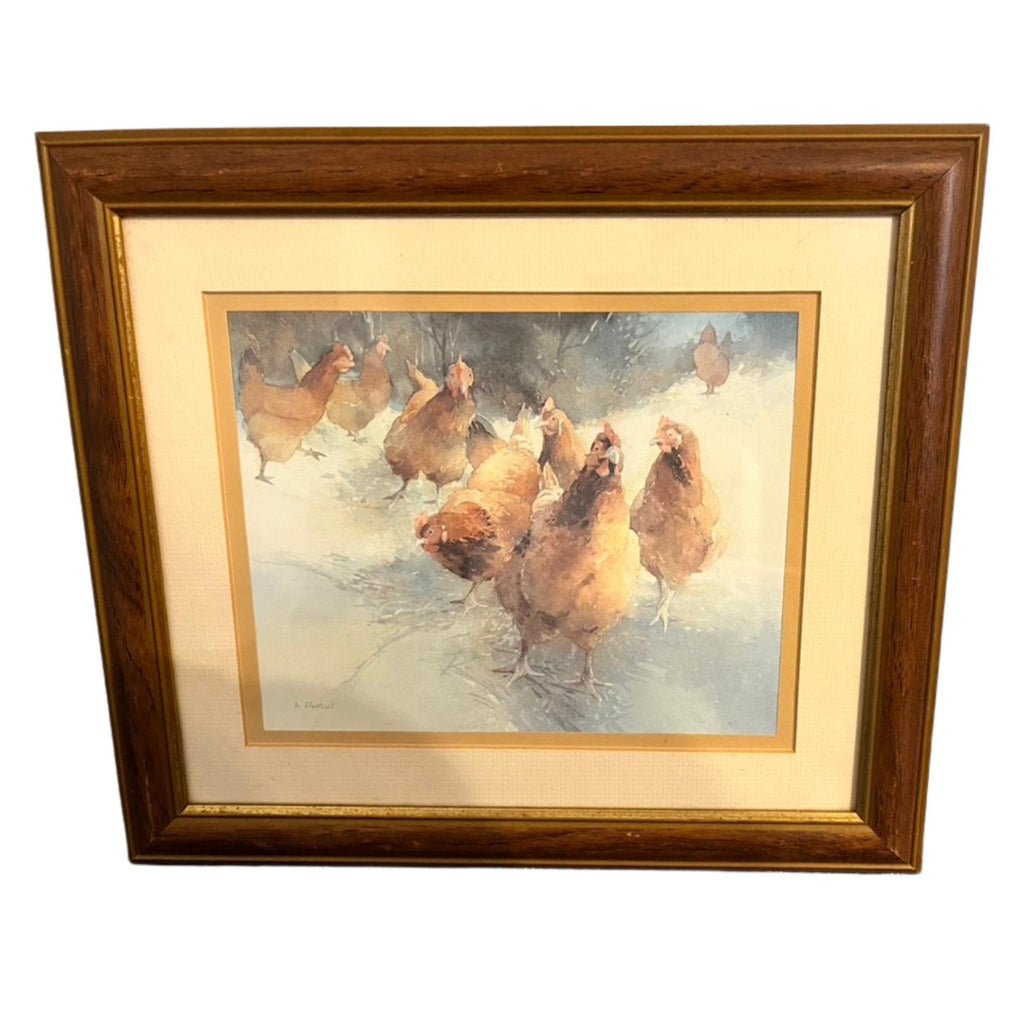 Vintage Adelene Fletcher Hen Party Framed Print Chicken Farmhouse Wall Art 30x34