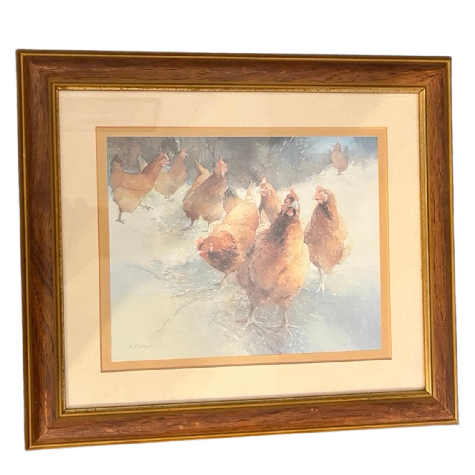 Vintage Adelene Fletcher Hen Party Framed Print Chicken Farmhouse Wall Art 30x34