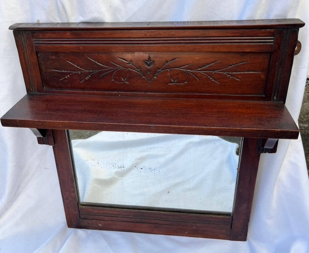 Antique Mahogany Wall Mirror With Shelf Decorative Hall Mirror Carved Wood Frame