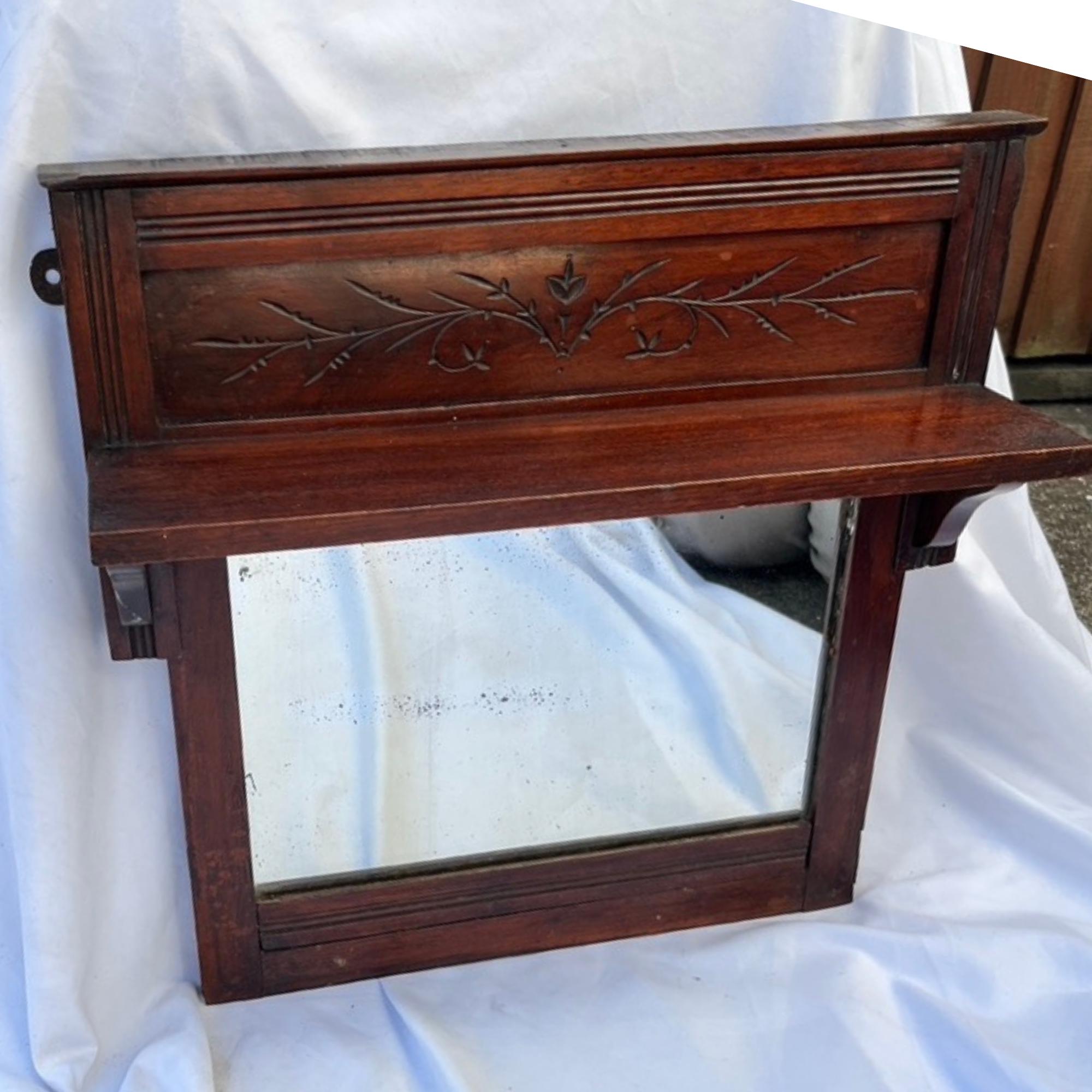 Antique Mahogany Wall Mirror With Shelf Decorative Hall Mirror Carved Wood Frame