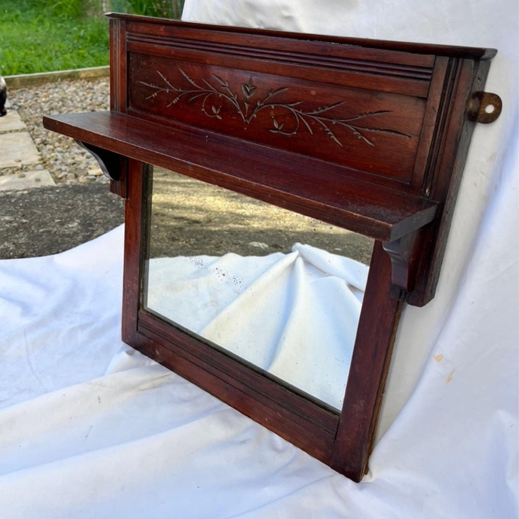 Antique Mahogany Wall Mirror With Shelf Decorative Hall Mirror Carved Wood Frame