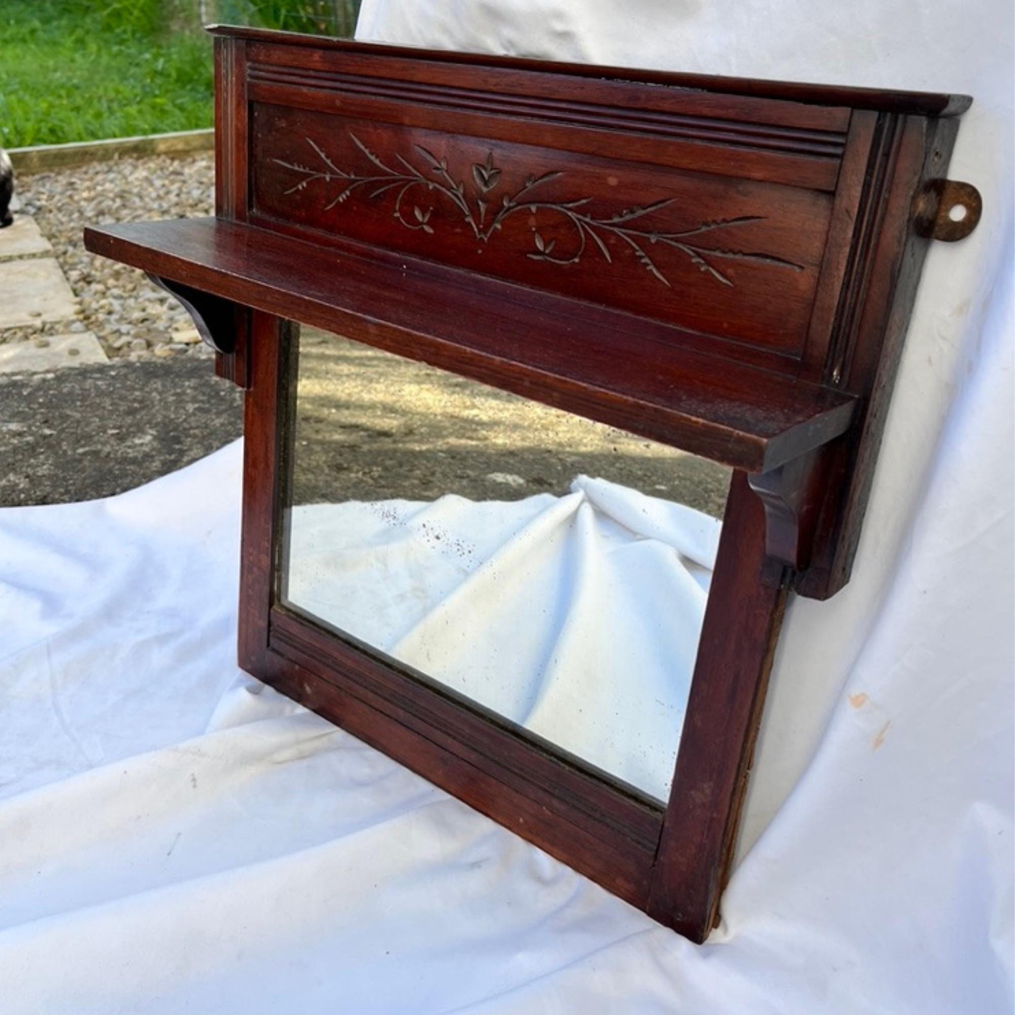 Antique Mahogany Wall Mirror With Shelf Decorative Hall Mirror Carved Wood Frame