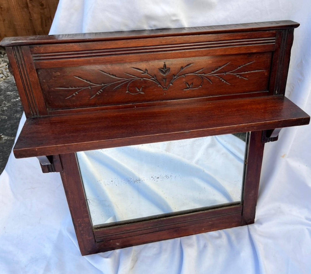 Antique Mahogany Wall Mirror With Shelf Decorative Hall Mirror Carved Wood Frame