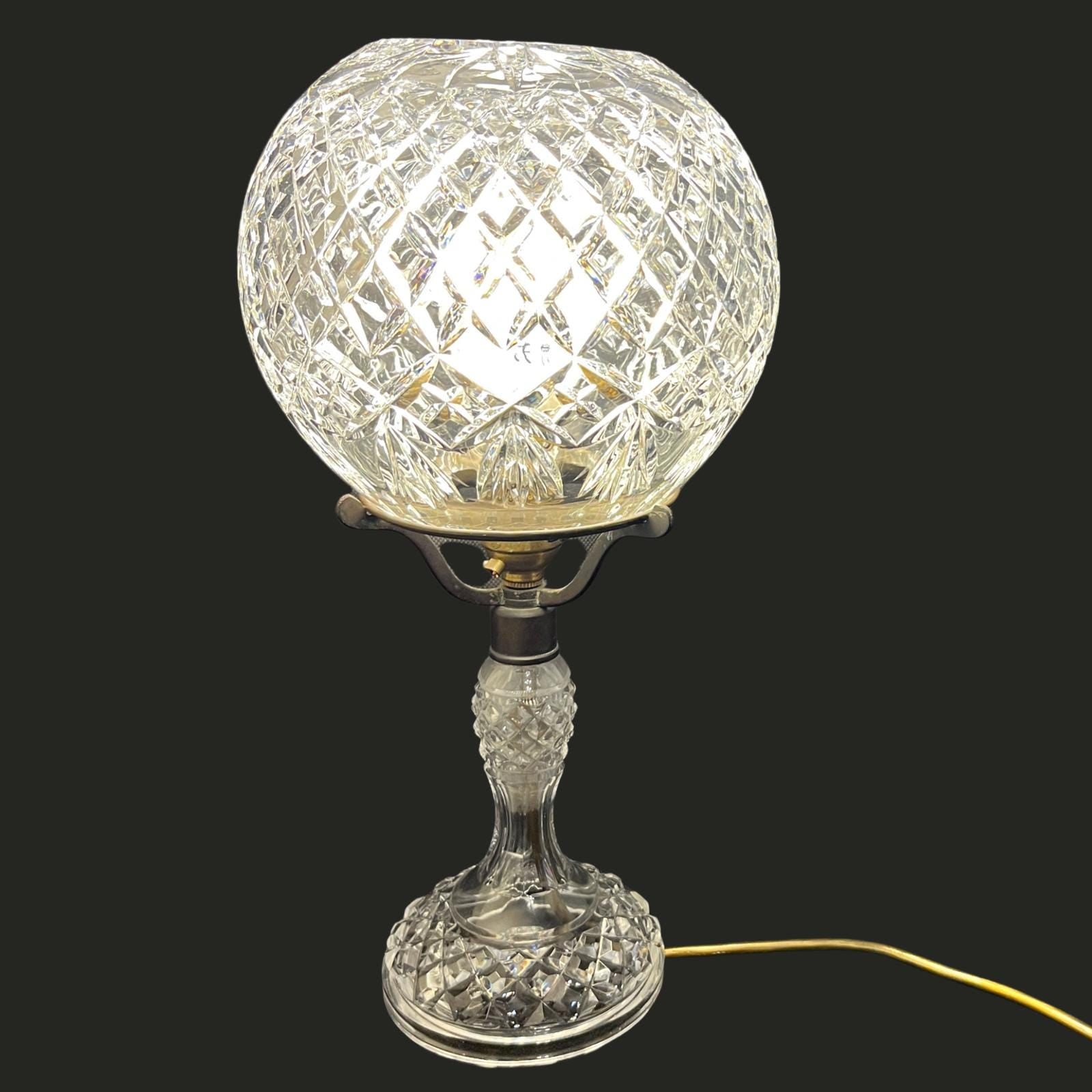 Vintage Cut Crystal Globe Table Lamp | Heavy Lead Crystal Style | 35cm VGC
