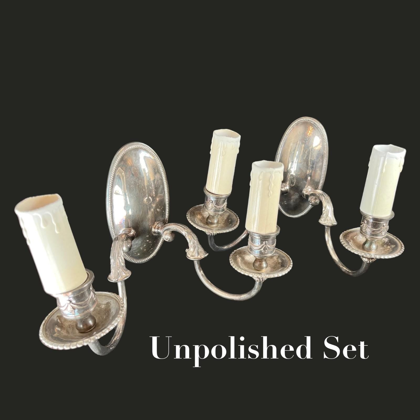 Set of 4 Antique Wall Sconce Lights Edwardian Style Silver Plate Twin Arm VGC