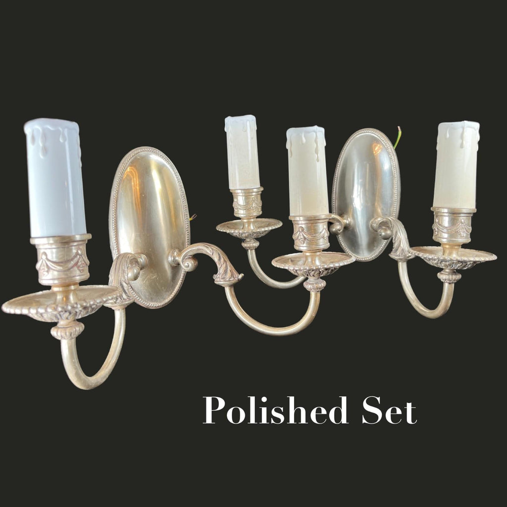 Set of 4 Antique Wall Sconce Lights Edwardian Style Silver Plate Twin Arm VGC