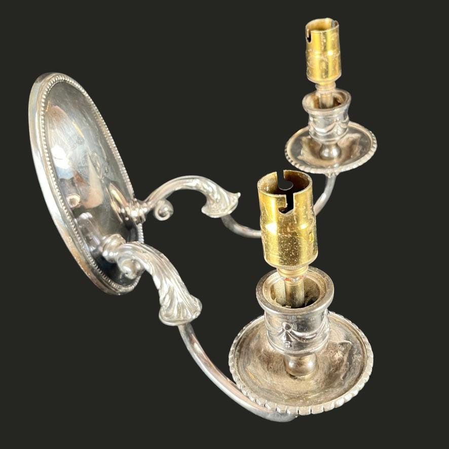 Set of 4 Antique Wall Sconce Lights Edwardian Style Silver Plate Twin Arm VGC