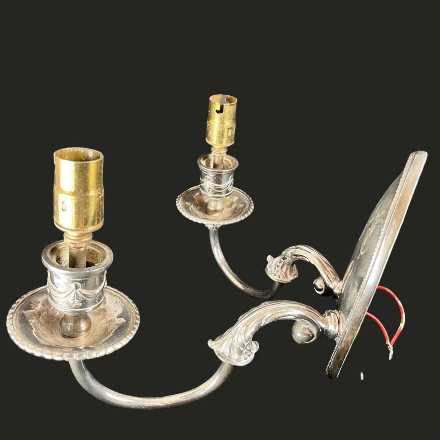 Set of 4 Antique Wall Sconce Lights Edwardian Style Silver Plate Twin Arm VGC