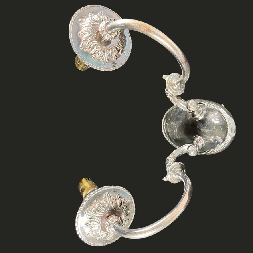 Set of 4 Antique Wall Sconce Lights Edwardian Style Silver Plate Twin Arm VGC