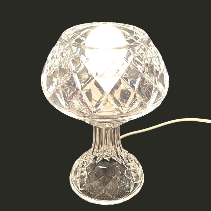 Vintage Heavy Cut Crystal Mushroom Table Lamp Diamond Cut Glass Hobstar 22cm