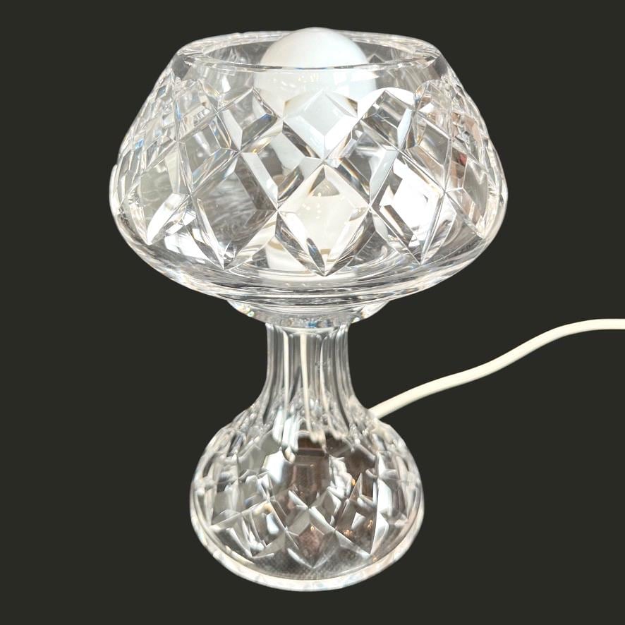 Vintage Heavy Cut Crystal Mushroom Table Lamp Diamond Cut Glass Hobstar 22cm