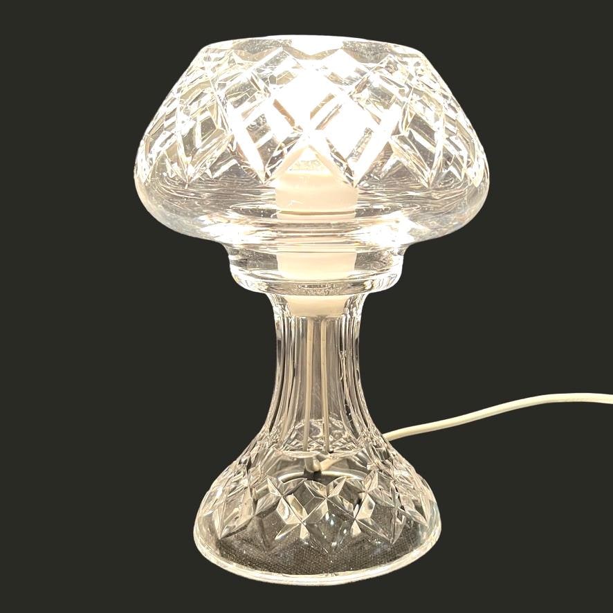 Vintage Heavy Cut Crystal Mushroom Table Lamp Diamond Cut Glass Hobstar 22cm