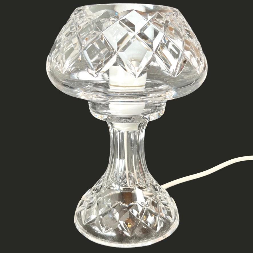 Vintage Heavy Cut Crystal Mushroom Table Lamp Diamond Cut Glass Hobstar 22cm