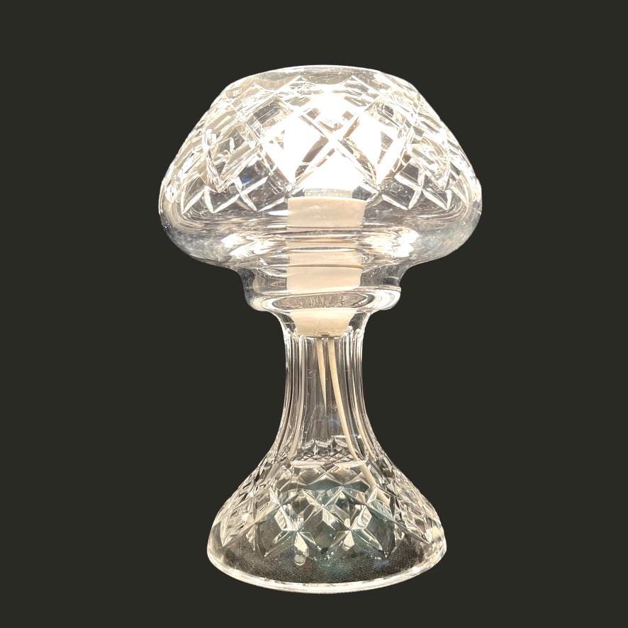 Vintage Heavy Cut Crystal Mushroom Table Lamp Diamond Cut Glass Hobstar 22cm