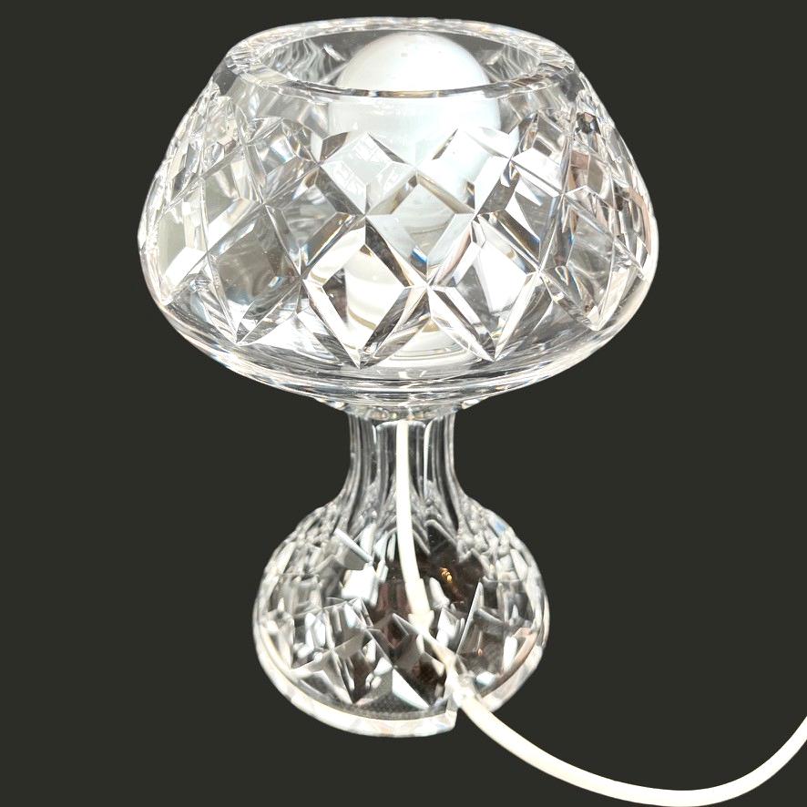 Vintage Heavy Cut Crystal Mushroom Table Lamp Diamond Cut Glass Hobstar 22cm