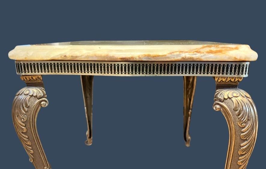 Vintage Italian Onyx Marble Nest Of 2 Tables Cast Metal Gilt Side Lamp Tables