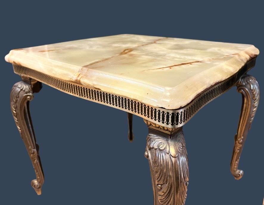 Vintage Italian Onyx Marble Nest Of 2 Tables Cast Metal Gilt Side Lamp Tables