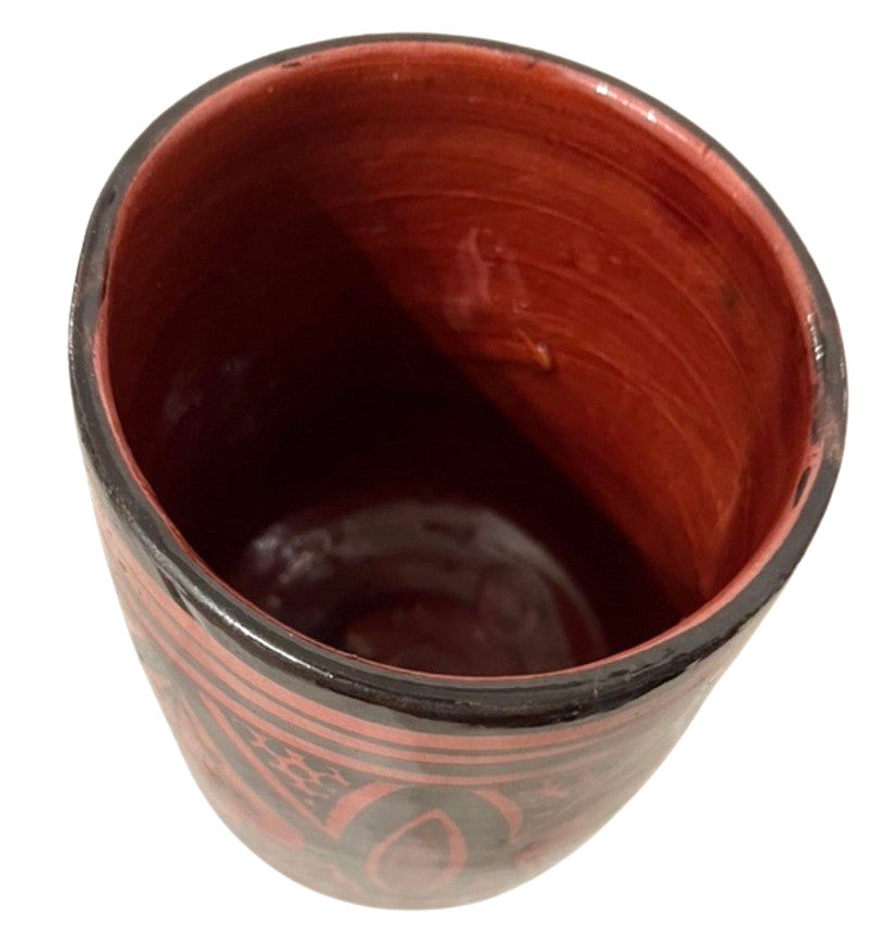 Safi Studio Pottery Vase Moroccan Folk Art Signed by Artist Red & Black 12cm