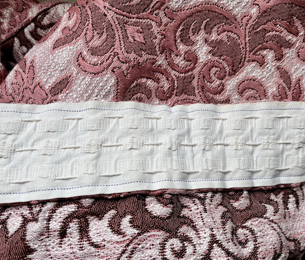 Vintage Pink Damask Curtain Panels W:140cm x D:206cm. 1970s Lightweight VGC