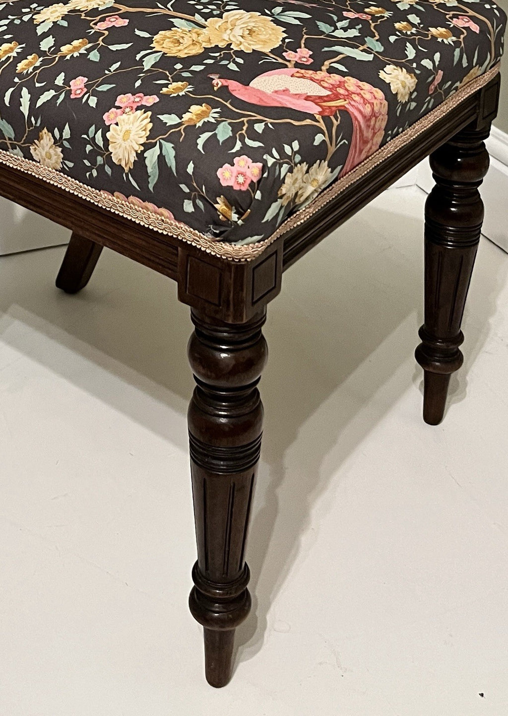 Victorian Mahogany Bedroom Chair Turned Legs Upholstered Seat 92cm High