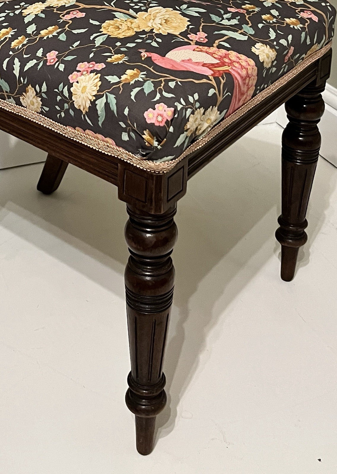 Victorian Mahogany Bedroom Chair Turned Legs Upholstered Seat 92cm High