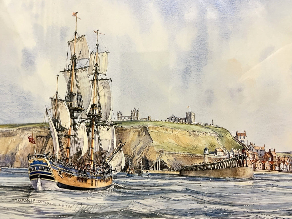 Whitby Endeavour “Coming Home” Maritime Framed Print – Nautical Coastal Wall Art