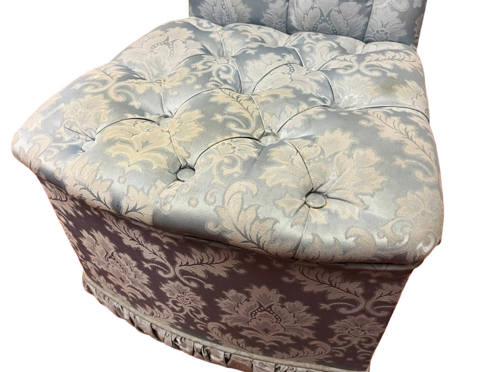 Blue Upholstered Vintage Style Accent Chair Button Back Dressing Chair