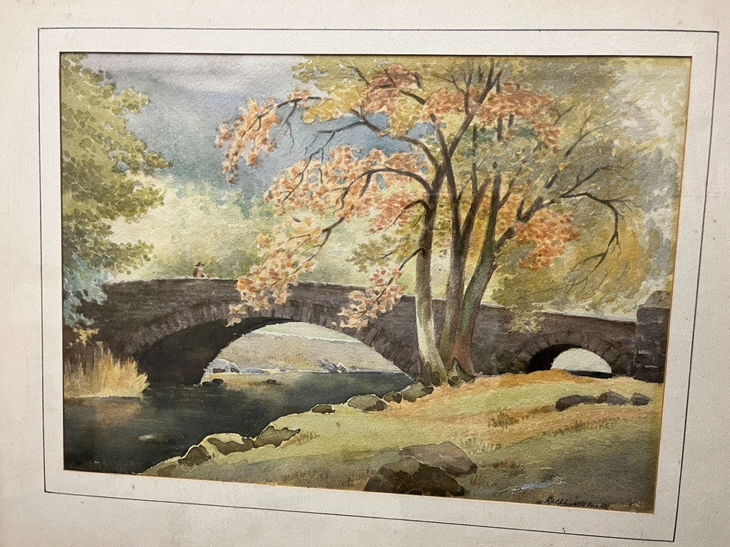 R W Clarke Watercolour Painting 1953 Peter Bridge Framed Landscape 51cm
